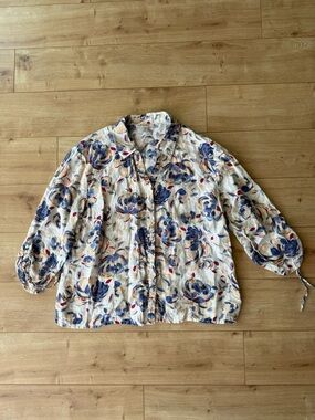 JM Collection 100% Linen Floral Button Up Shirt Women Size 18 Relaxed Fit